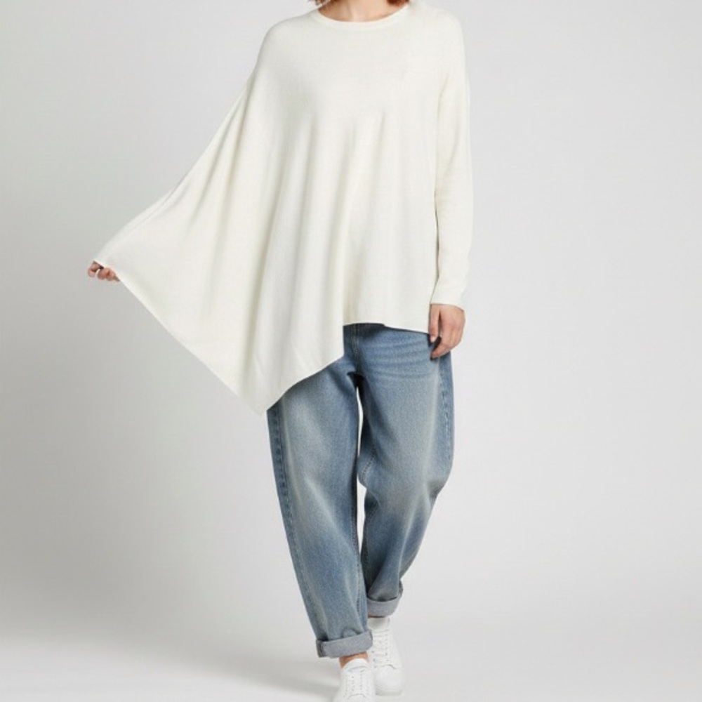 Ted Baker Wool Cashmere Zipper Accent Tunic Sweater Size Small Cream